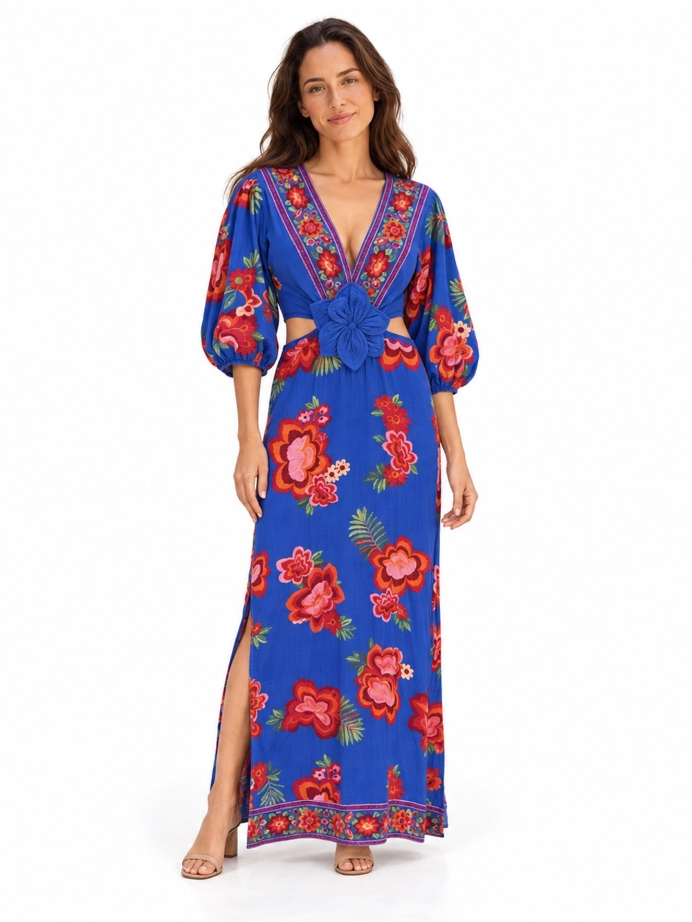 Farm Rio: Blue Floral Embroidered Dress